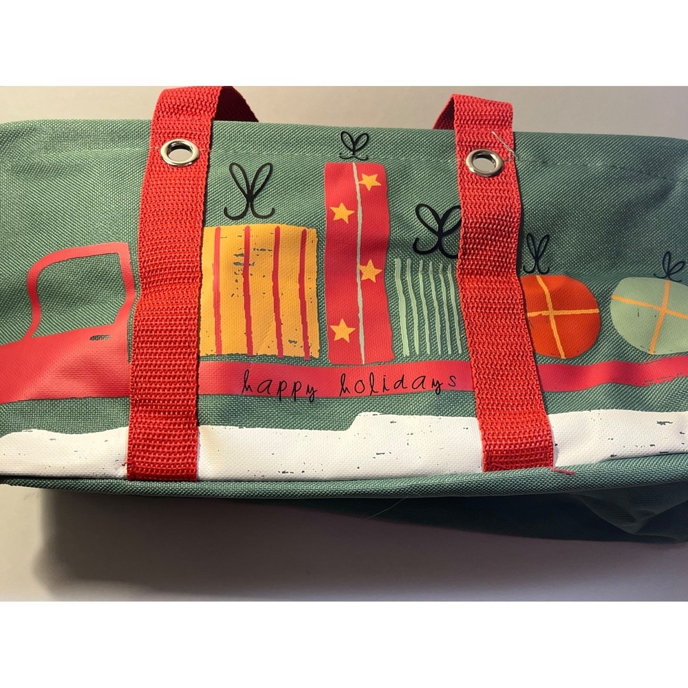 Thirty-One Holiday Storage Basket Green Red Recycled Polyester With Handles - Picture 7 of 7